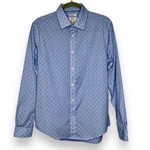 Jos A Bank Blue Textured Long Sleeve Button Front Shirt Men 15.5 - 35 Slim Fit